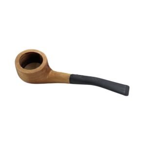 Cachimbo Bocão Curvo em Madeira Natural com Piteira Preta